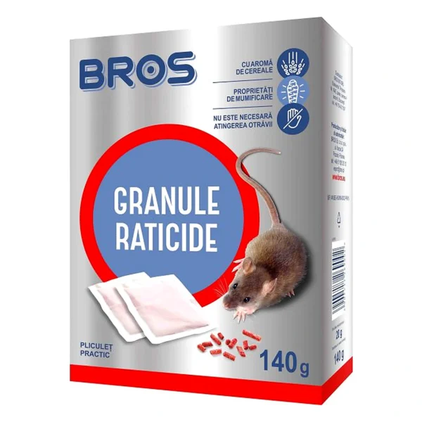 Granule raticid pentru șoareci și șobolani 140 g - BROS